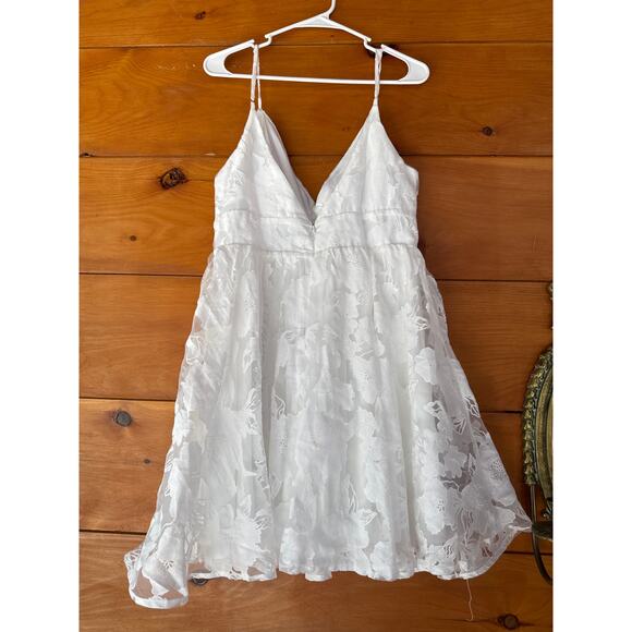 NWT Lulus Floral Feelings White Floral Jacquard Babydoll Mini Dress Cocktail M - Picture 4 of 6